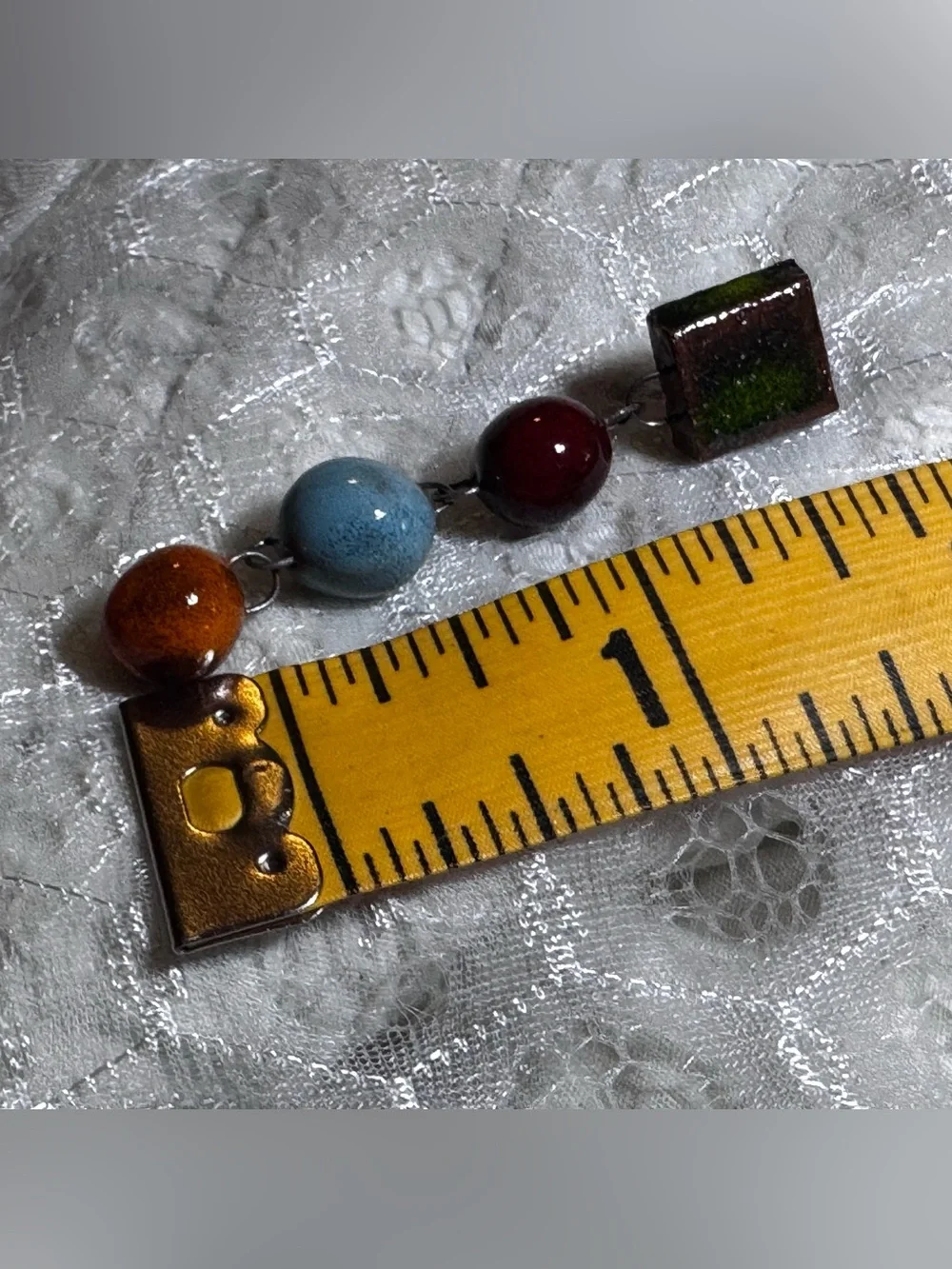 Vintage Artisan Enamel Bead Dangle Earrings Colorful Modernist Boho Pierced